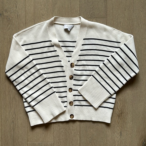 EUC La Ligne cotton striped oversized cardigan size XS cream/navy